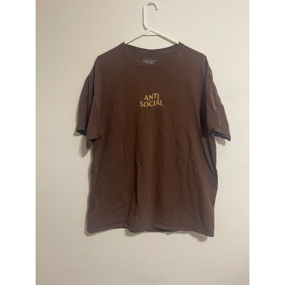 Eighty Eight Brand Mens XL Anti Social Graphic T-Shirt Brown Short Sleeve Cotton